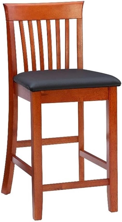 Riverbay Furniture 25" Mission Back Bar Stool, Rubberwood & Faux Leather, Dark Cherry/Black Finish, Counter Height Dining Seat with Padded Easy-Clean Upholstery, 37" H for Kitchen or Home Bar Use