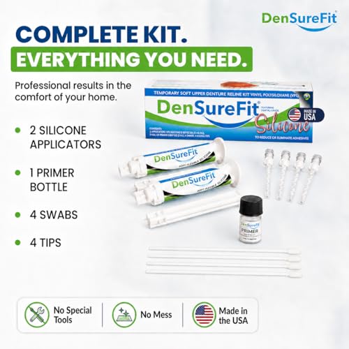 DenSureFit Upper Denture Reline Kit, Soft Silicone Liner