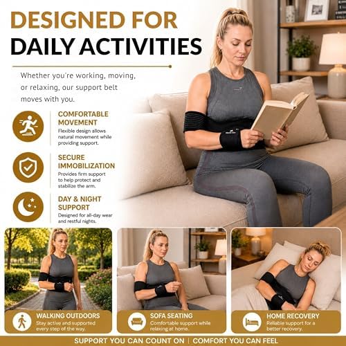Wonder Care-Left Right Shoulder Immobilizer Arm Sling Elastic Brace for Clavicle Collar Bone Dislocation Subluxation Shoulder stabilizer Compression Brace After Rotator Cuff Surgery - Black-Size 4