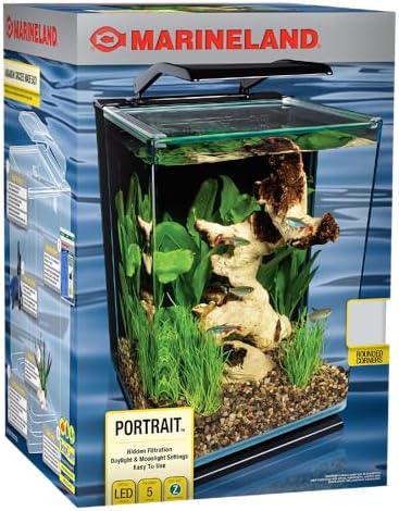 Marineland Portrait Glass LED Aquarium Kit, 5 Gallons, Hidden Filtration,Black