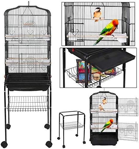 SUPER DEAL 59.3 Rolling Bird Cage Large Wrought Iron Cage for Cockatiel Sun Conure Parakeet Finch Budgie Lovebird Canary Medium Pet House with