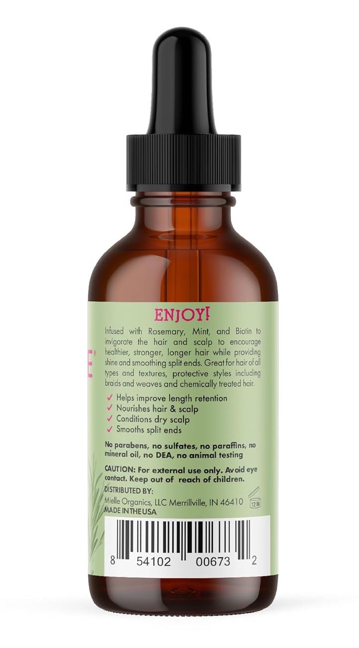 Mielle Organics Rosemary & Mint Hair Oil - Strengthening Biotin Oil Infused Frizzy & Damaged Hair Care - Split Ends & Dry Scalp Treatment to Support