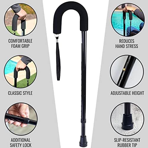DMI Deluxe Adjustable Cane with Comfort Grip Handle and Strap, Black