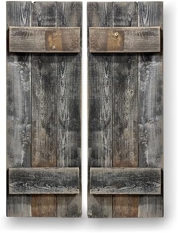 Rustic Revival | Rustic Shutters Made from 100% Reclaimed Weathered Wood – Set of 2 – Farmhouse Barnwood Style Wall Decor – Real Wood Handmade