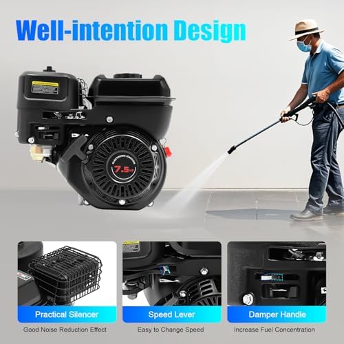 Gas Engine, 7.5 HP Horizontal Shaft 212CC 4-Stroke Engine, 3600 RPM with 20 mm Shaft – for Farm Machinery, Garden Equipment, Tillers