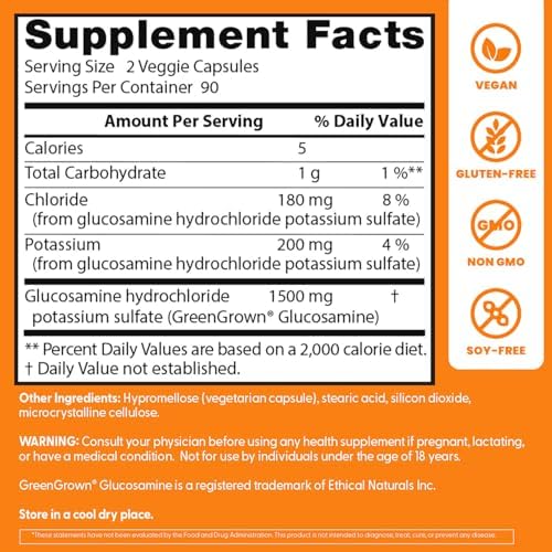 Doctor's Best Vegan Glucosamine Supplement for Men & Women - Glucosamine 1500mg Per 2 Capsules, Joint Health Support for Adults, Gluten Free, Non GMO