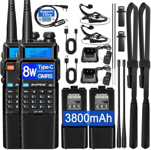 BAOFENG UV-5R Ham Radio Handheld Walkie Talkie Long-Range TwoWay Radio 2PCS | 3800mAh Rechargeable 8-Watt BAOFENG Radio UV5R, Type-C Charging