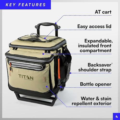 Titan by Arctic Zone Deep Freeze Wheeled Cooler - 60 Can Rolling Cooler with Deep Freeze Insulation and Detachable All-Terrain Cart with Wheels