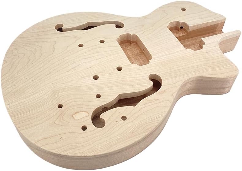 Yinfente Electric Guitar Body Mahogany +Maple Top Semi-Hollow Guitar Body Unfinished Set in Heel DIY Guitar Replacement