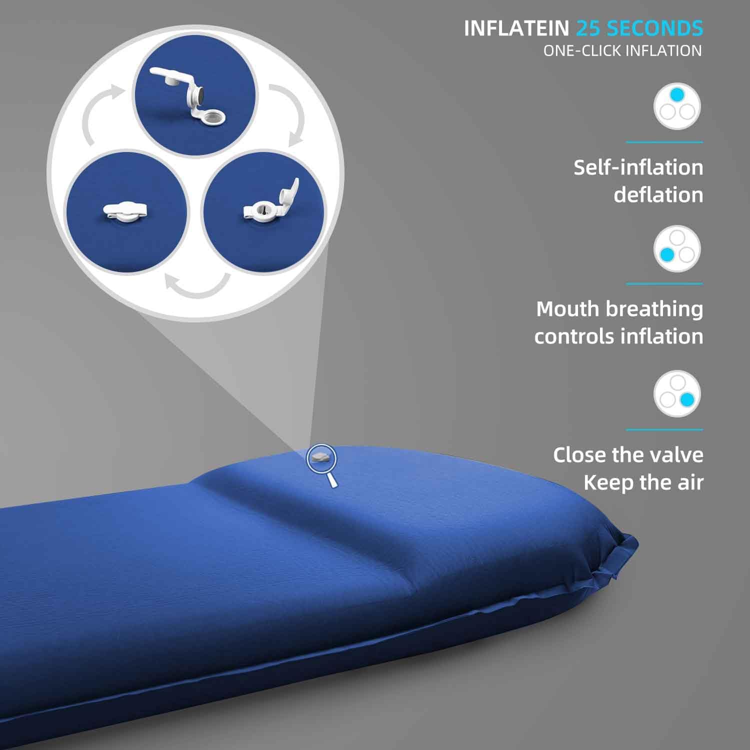 INVOKER Camping Sleeping Pad, Self-Inflating, 75 x 24 x 3.15 in, Green