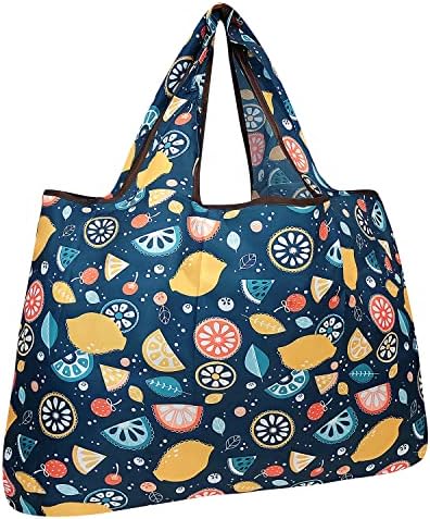 allydrew Large Foldable Tote Nylon Reusable Grocery Bags, Gray Ferns