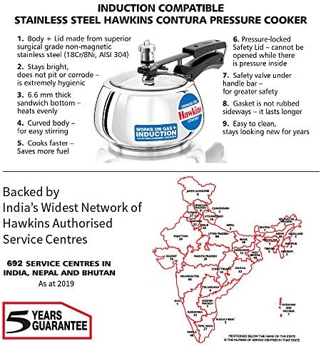 Hawkins Contura Pressure Cooker, Stainless Steel Inner Lid Cooker, Handi Cooker, Induction Cooker, Small Cooker, Silver SSC20 2 Litre