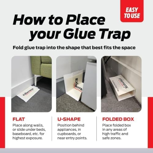 Glue Traps for Mice & Bugs – Safe Around Children & Pets – Strong Adhesive Glue for Bugs, Insects & Cockroaches – Easy to Use & Clean – Sticky Glue Traps for Indoor Use (12 Pack)