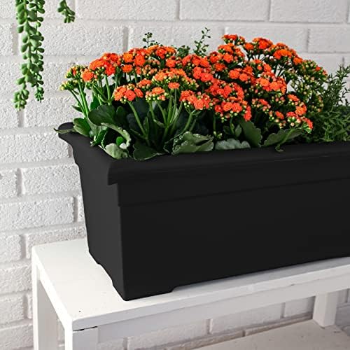 The HC Companies Romana Planter Box, 28 Inch, Clay, 1-Pack | Plastic, Drainage Plug, Lightweight, UV-Resistant, for Garden, Patio, Balcony & Fence