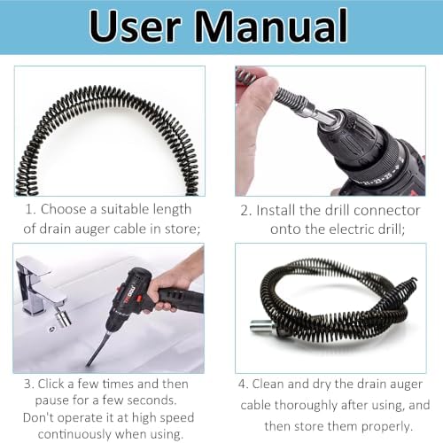 Amonk 6.5Ft Drill Snake for Plumbing Drain Auger Cable with Drill Connector | 10mm Diameter, Flexible&Reusable Plumbing Snake Clog Remover for Kitchen