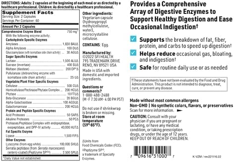 Klaire Labs SFI Health Vital-Zymes Complete Enzymes, 120 Capsules | Digestive Enzymes to Help Ease Indigestion & Aid Nutrient Absorption