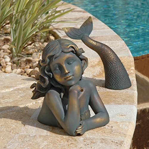 Design Toscano Ocean's Little Treasures Sitting Mermaid Garden Statue, 15 Inch, Resin, Faux Two Tone Stone Finish