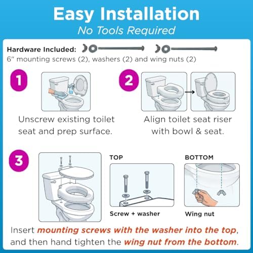 NOVA Raised Toilet Seat for Seniors & Post-Surgery Recovery – Elongated Bolt-On Under-Seat Design Uses Existing Toilet Seat & Lid, 3.5” Elevation, 300 lb Capacity, Durable Plastic, Easy Install