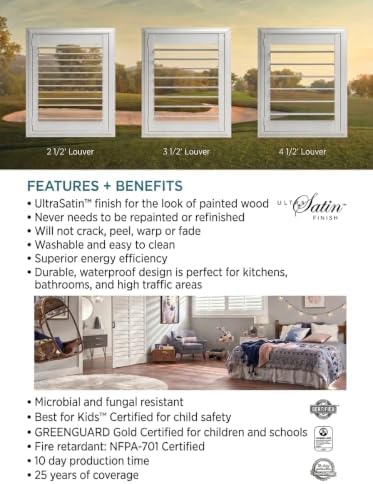 -Plantation Shutters –Custom Made Window Blinds – No Front Tilt Rod - Easy DIY Installation – Interior Plantation Shutters -Privacy Blinds for