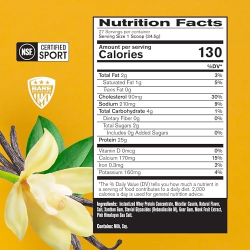 BARE PERFORMANCE NUTRITION, BPN Whey Protein + Casein Protein Powder Blend, Vanilla, 25g Protein per Serving Supports Lean Muscle Recovery