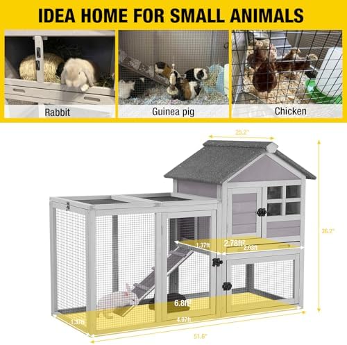 Aivituvin 103.2" L Rabbit Hutch Indoor Outdoor Bunny Cage with Run,Guinea Pig House Pull Out Upper Tray (103.2" L x 25.2" W x 36.2" H, Grey-2 Sets)