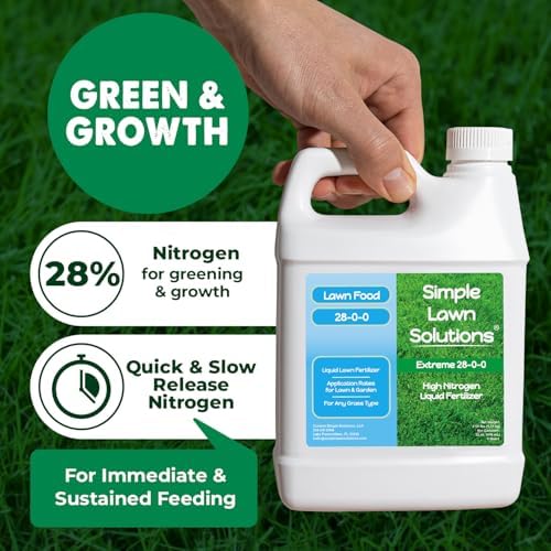 Maximum Green & Growth Fertilizer High Nitrogen 28-0-0 Liquid Lawn Food Spray Spring & Summer- Any Grass Type- Simple Lawn Solutions - Concentrated Quick & Slow Release Attached Sprayer (32 Ounce)