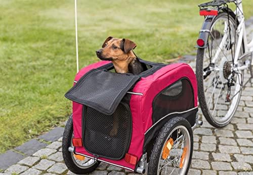 TRIXIE Medium Dog Bike Trailer - Foldable Pet Bicycle Trailer for Dogs up to 48lbs – Features Quick Fastening Wheels, 2 Doors, Safety Leash & Waterproof Carrier - 50 x 25 x 26.5in - Black/Red