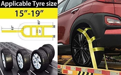 Tow Dolly Basket Straps with Flat Hooks (2 Pack) Yellow Car Wheel Straps Universal Vehicle Tow Dolly Strap System Fits 15"-19" Tires Wheels 10000