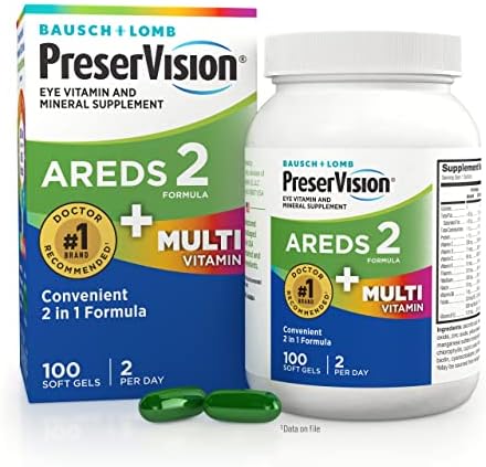 PreserVision AREDS 2 + Multivitamin, #1 Eye Doctor Recommended Brand, 2-in-1 Eye Vitamin with Lutein, Zeaxanthin, Zinc, and Vitamin C, D & E, 100 Softgels