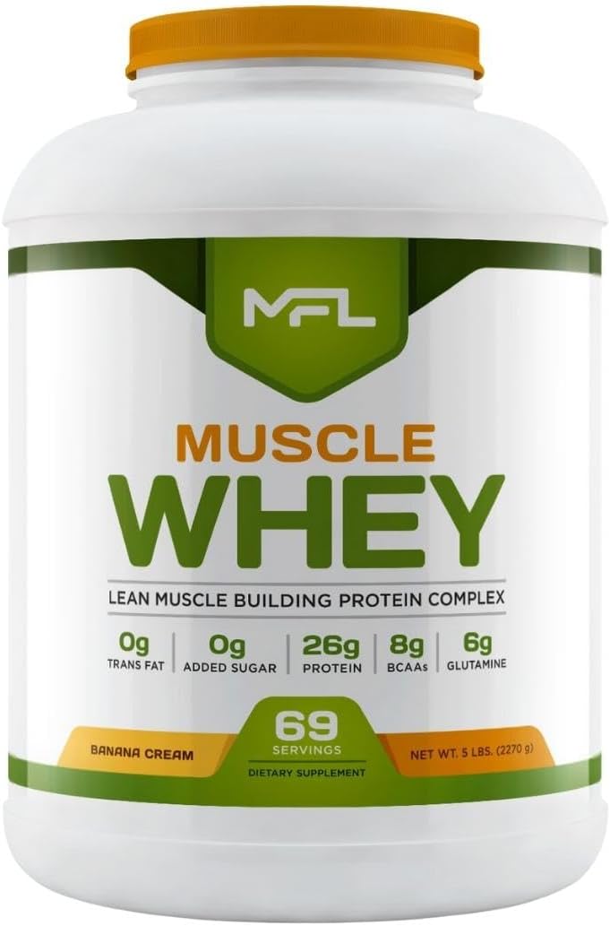 MFL Muscle Whey Protein l 28g of Protein l 8g BCAAs l Keto Friendly l Low Carbs l 5 lbs. (Vanilla Bean)
