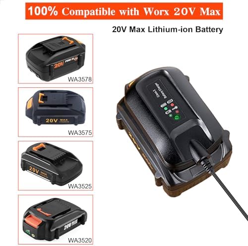 WA3742 Replace Worx 20v Lithium Battery Charger WA3742 WA3732 to Charge MAX Lithium Battery WA3520 WA3525 WA3512 WA3512.1 WA3522 WA3544 WA3575 WA3578