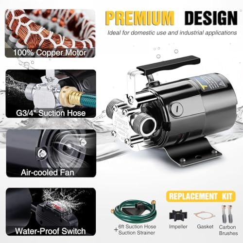 Water Transfer Pump, 115V 1/10HP 330GPH Electric Utility Water Pump with 6ft Water Hose Kit, Portable Small Water Pump For Pool Draining, Removing Water From Rain Barrel, Aquariums, etc.