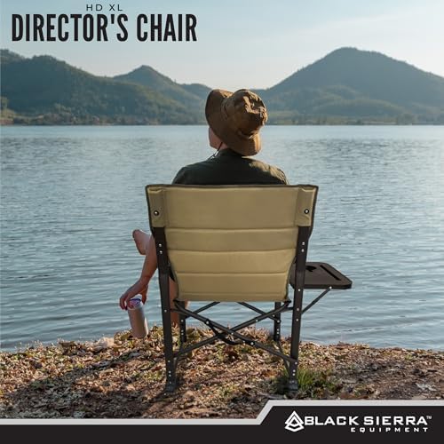 XL Directors Chair with Foldable Side Table, Heavy Duty Camp Chair supports 400 Lbs