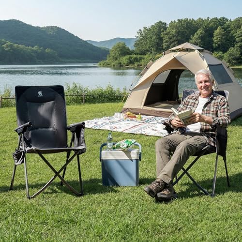 EVER ADVANCED Reclining Camping Chairs for Adult Supports 350lbs Grey | Lightweight, Folding Recliner with Adjustable Back, 4-Level Lounge Chairs