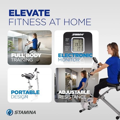 Stamina Recumbent Exercise Bike with Arm Workout - Fitness Bike with Smart Workout App - Recumbent Exercise Bike for Home Workout - Up to 250 lbs