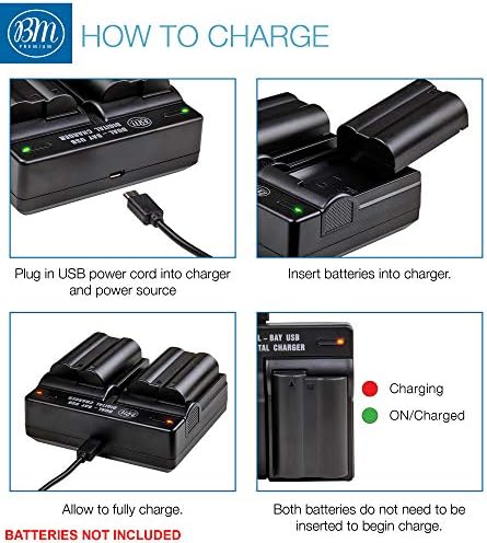BM Premium 2-Pack EN-EL15B Batteries & Dual Bay Charger for Nikon Cameras | Compatible with Nikon Z6, Z7, D780, D850, D7500, 1 V1, D500, D600, D610