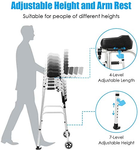 Nightcore Folding Standard Walker，Rehabilitation Auxiliary Walking Aid, Front Wheeled Walker w/Adjustable Height & Removable Armrests