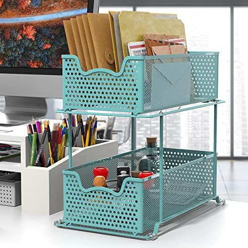 Simple Houseware 2 Tier Sliding Cabinet Basket Organizer Drawer, White