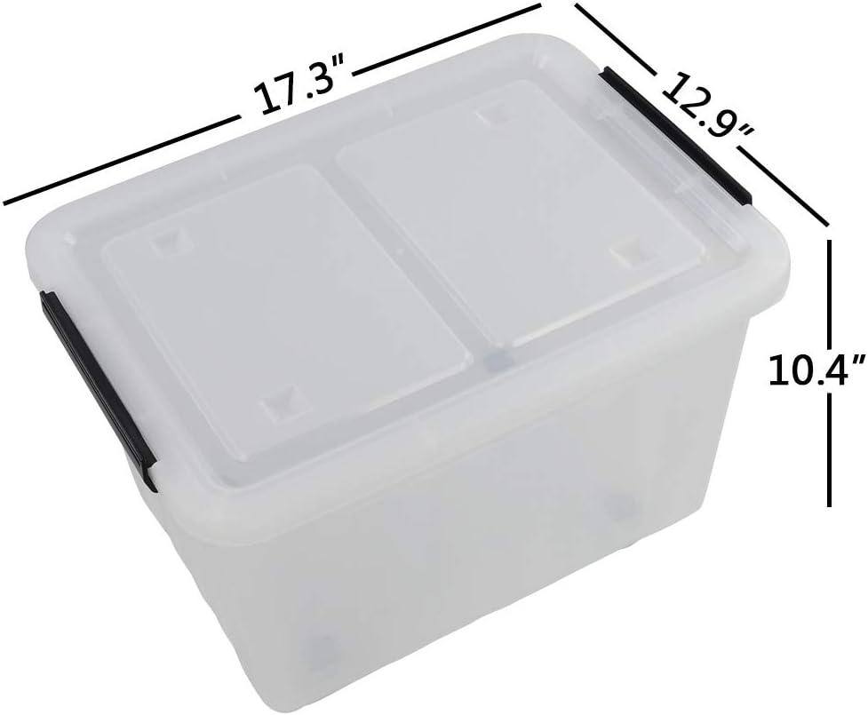Clear Plastic Storage Bins with Wheels, 4-Pack Latch Boxes, 30 L