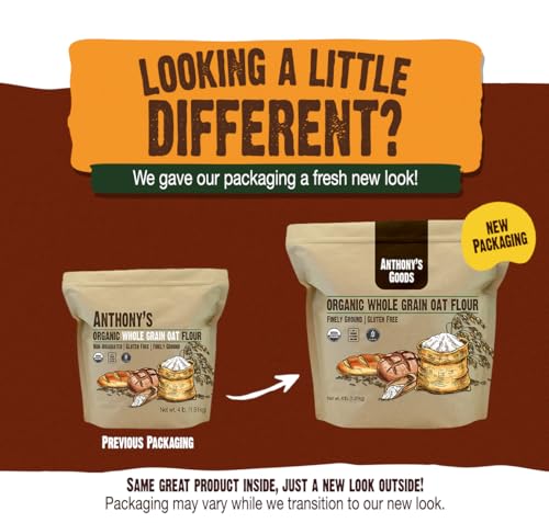 Anthony's Organic Whole Grain Oat Flour, 4 lb, Gluten Free, Non GMO, Non Irradiated, Finely Ground, Vegan