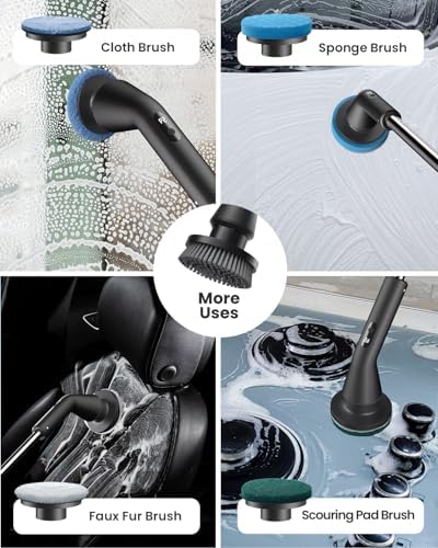 Electric Spin Scrubber, Upgraded IPX7 Cordless Cleaning Brush for Bathroom Shower, Household Cleaning Scrubber with 7 Brush Heads