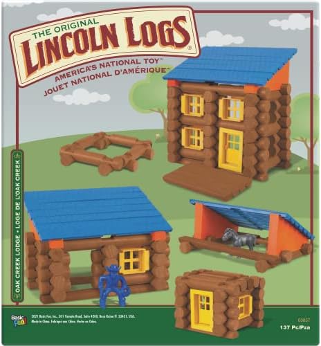 LINCOLN LOGS – Oak Creek Lodge – 137 Pieces - Real Wood Logs-Ages 3+ - Best Retro Building Gift Set for Boys/Girls – Creative Construction