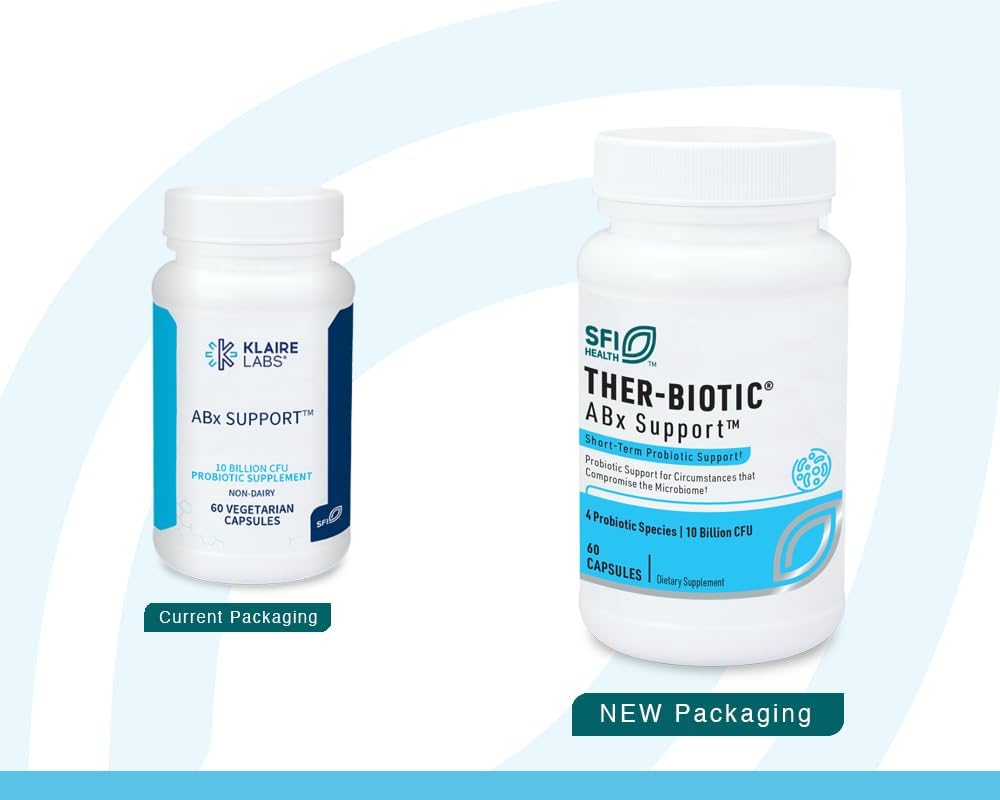 Klaire Labs SFI Health ABX Support Probiotic - 10 Billion CFU Supplement for Support During Antibiotic Therapy, Hypoallergenic & Non-Dairy (28 Capsules) | 10 Billion CFU Supplement for Support During Antibiotic Therapy, Hypoallergenic & Non-Dairy