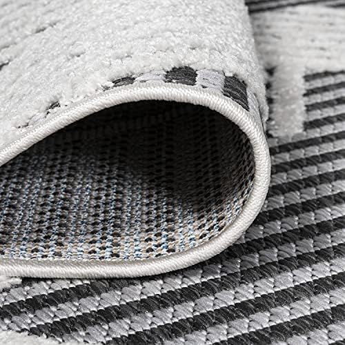 JONATHAN Y Art Deco Geometric Indoor Outdoor Area Rug 3X5 Black/Ivory, Jazz High-Low Pile for Backyard, Patio, Porch, Easy-Cleaning, High Traffic
