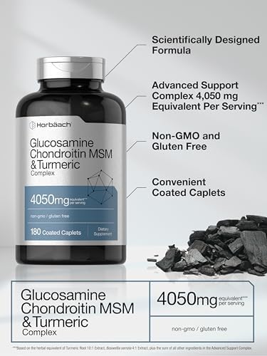 Horbäach Glucosamine Chondroitin MSM | 180 Caplets | with Turmeric