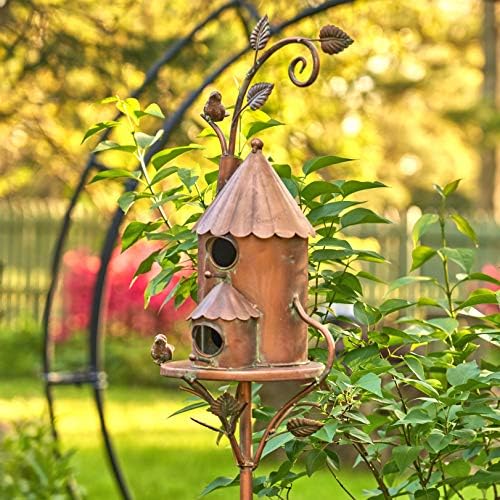 Copper Colored Multi-Birdhouse Stakes, Room for 2 Bird Families in Each (Farm Silos)