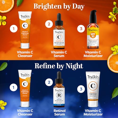 TruSkin Face Serum Duo - Vitamin C Serum & Retinol Serum for Face - AM & PM Anti Aging Skincare Routine - Brightening & Smoothing Facial Serums