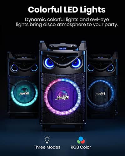 Moukey Karaoke Machine, 10" Woofer Portable PA System, Bluetooth Speaker with 2 Wireless Microphones, Lyrics Display Tablet Holder