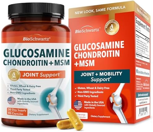 Glucosamine Chondroitin MSM Joint Support Supplement, 90 Capsules | Turmeric & Ginger, Hyaluronic Acid, Collagen, Glucosamine Chondroitin Sulfate for Joint Comfort, Gluten Free, Non GMO