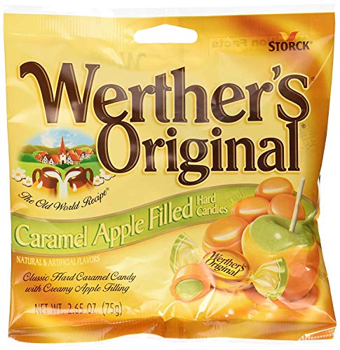 Werther's Original Caramel Apple Filled Hard Candies - Individually Wrapped Hard Candies for Halloween, Parties, or Snacks -2.65 oz Bags (Pack of 6)
